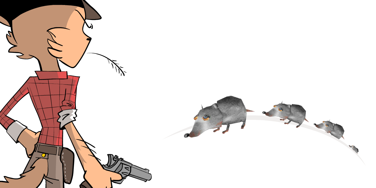 Sheriff Meowdy staring down a bunch of Jerma rats strolling towards him